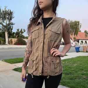Beige Cargo Utility Vest